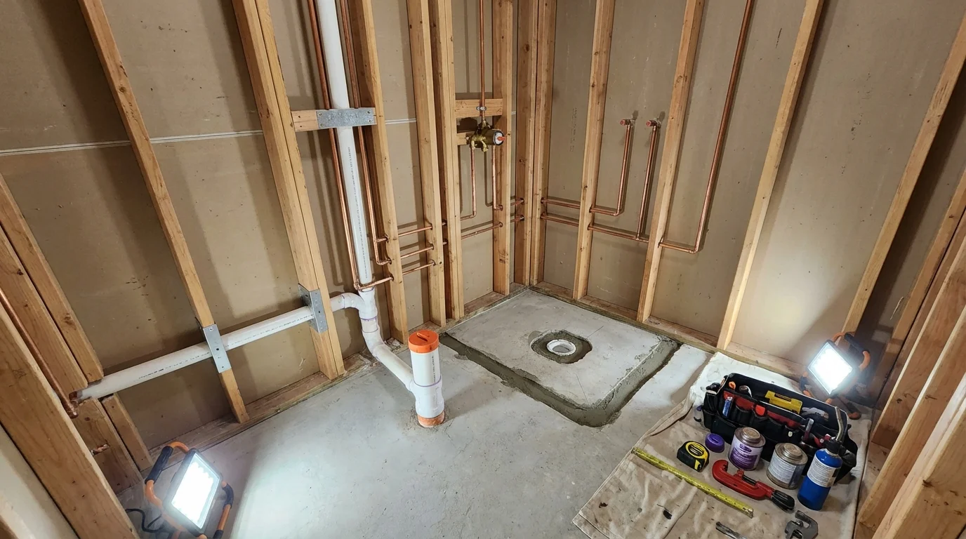 Bathroom rough-in plumbing during remodel by Johns Plumbing LLC in Butte